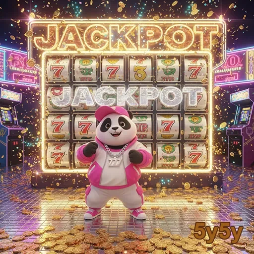 Imagem do slot Jackpot Panda no site 5y5y, mostrando os pandas e os rolos do jogo.