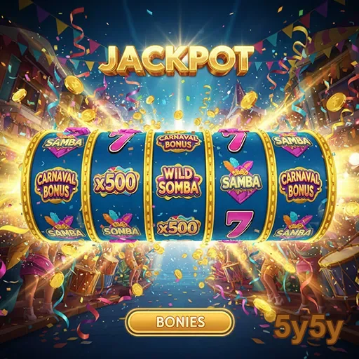 Imagem do bônus Samba Jackpot no site 5y5y, mostrando uma celebração vibrante com elementos de samba.